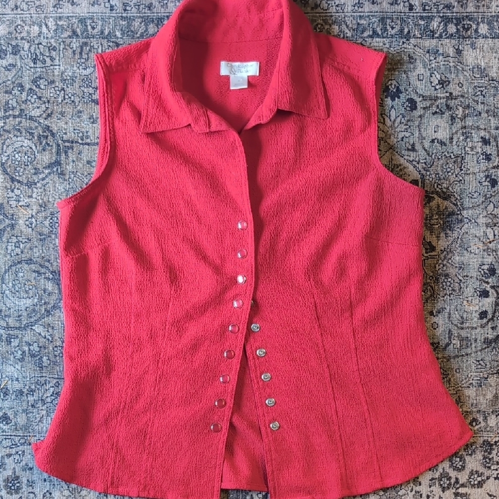 Vintage Red Christopher & Banks Pink Sleeveless Button-Up Blouse Snap Closure